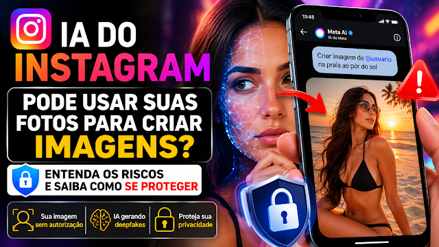 Ilustração gerada por inteligência artificial, mostrando como a IA do Instagram pode utilizar fotos de perfis públicos para criar imagens.